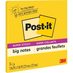 Post-it Super Sticky Big Notes, 11 in x 11 in, 1 Pad, 2X The Sticking Power, Yellow, Recyclable (BN11)