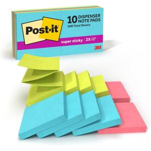 Post-it Super Sticky Dispenser Pop-up Notes, 10 Sticky Note Pads, 3 x 3 in., 2X The Sticking Power, School Supplies and Oﬃce Products, Use with Post-it Note Dispensers, Supernova Neons Collection(2.2″ x 6″)