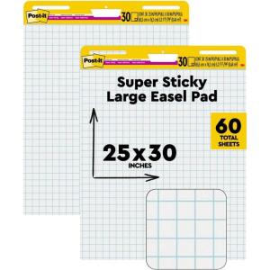 Post-it Super Sticky Easel Pad 25 x 30 Inches 30 Sheets/Pad 2 Pads (560) Large White Grid Premium Self Stick Flip Chart Paper Super Sticking Power
