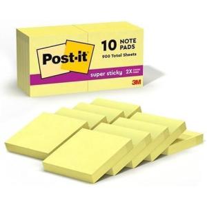 Post-it Super Sticky Notes, 10 Sticky Note Pads, 1.875 x 1.875 in., School Supplies, Office Products, Sticky Notes for Vertical Surfaces, Monitors, Walls and Windows, Canary Yellow(1.9″ x 4″ (Pack of 12))