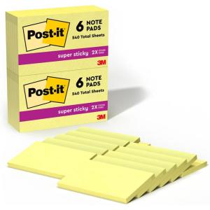 Post-it Super Sticky Notes, 12 Sticky Note Pads, 3 x 5 in., School Supplies, Office Products, Sticky Notes for Vertical Surfaces, Monitors, Walls and Windows, Canary Yellow(3″ x 0.6″)