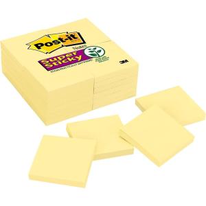 Post-it Super Sticky Notes, 24 Sticky Note Pads, 3 x 3 in., School Supplies, Office Products, Sticky Notes for Vertical Surfaces, Monitors, Walls and Windows, Canary Yellow(6″ x 6″)