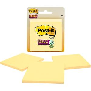 Post-it Super Sticky Notes, 3 Sticky Note Pads, 3 x 3 in., School Supplies for Students, Ideal for Textbooks, Notebooks, Walls and Vertical Surfaces, Canary Yellow