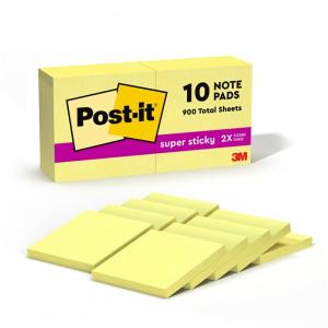 Post-it Super Sticky Notes, 3×3 in, 10 Pads, 2X The Sticking Power, Canary Yellow, Recyclable (654-10SSCY)(1.9″ x 6″)