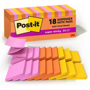 Post-it Super Sticky Notes, 3×3 in, 18 Pads, 2X The Sticking Power, Energy Boost Collection, Bright Colors, Recyclable (R330-18SSAUCP)(7.3″ x 3.1″)