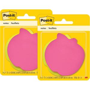 Post-it Super Sticky Notes, 3×3 in, 2X The Sticking Power, Apple Shape (7350-APL) (Pack of 2)