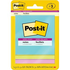 Post-it Super Sticky Notes, 3×3 in, 3 Pads, 2X The Sticking Power, Supernova Neons, Bright Colors, Recyclable (3321-SSMIA)(48)