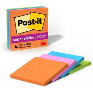 Post-it Super Sticky Notes, 4×4 in, 4 Pads, 2X The Sticking Power, Rio de Janerio Collection, Bright Colors (Orange, Pink, Blue, Green),Recyclable (675-4SSUC)(Energy Boost)