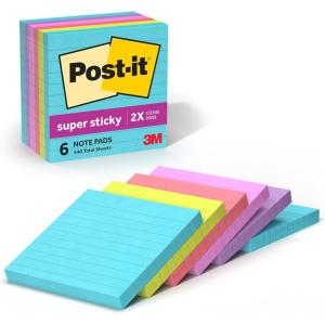 Post-it Super Sticky Notes, 4×4 in, 6 Pads, 2X The Sticking Power, Supernova Neons, Bright Colors, Recyclable (675-6SSMIA)(2.4″ x 4″)