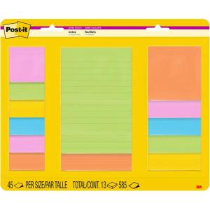Post-it Super Sticky Notes, Assorted Sizes, 13 Pads, 2X The Sticking Power,Energy Boost Collection, Bright Colors (Orange, Pink, Blue, Green), Recyclable (4623-13SSAU)