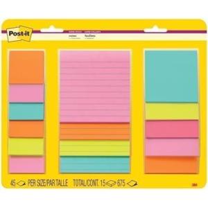Post-it Super Sticky Notes, Assorted Sizes, 15 Pads, 2X The Sticking Power, Supernova Neons Collection, Neon Colors (Orange, Pink, Blue, Green), Recyclable (4423-15SSMIA)(11.9″ x 9.8″ (Pack of 12))