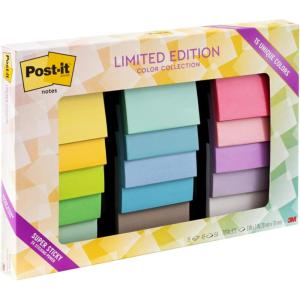 Post-it Super Sticky Notes, Limited Edition Color Collection, 3×3 in, 15 Pads/Pack, 45 Sheets/Pad(7.9″ x 11.9″)