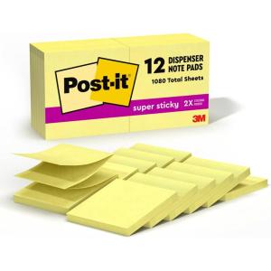 Post-it Super Sticky Pop-up Notes, 3×3 in, 12 Pads, 2X The Sticking Power, Canary Yellow, Recyclable (R330-12SSC)(Yellow)