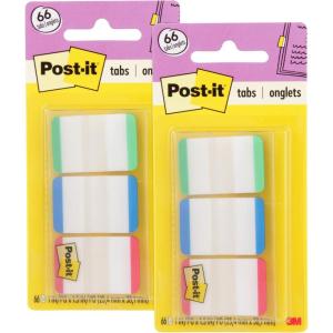 Post-it Tabs, 1 in, Lined, Green, Blue, Red, 22 Tabs/Color, 66 Tabs/On-The-Go Dispenser (686L-GBR)(66 Count (Pack of 2))