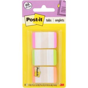 Post-it Tabs, 1 in, Lined, Pink, Green, Orange, 22 Tabs/Color, 66 Tabs/On-The-Go Dispenser (686L-PGO)