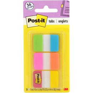 Post-it Tabs, 1 in Solid, Aqua, Yellow, Pink, Red, Green, Orange, 6/Color, 36/Dispenser (686-ALOPRYT) (Pack of 2)(0.4″ x 2.8″)