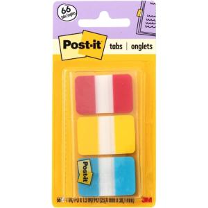 Post-it Tabs, 1 in, Solid, Red, Yellow, Blue, 22 Tabs/Color, 66 Tabs/On-The-Go Dispenser (686-RYB)(Red  Yellow  Blue)