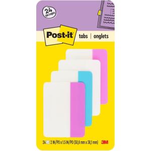 Post-it Tabs, 2 in, Solid, Assorted Colors, 6 Tabs/Color, 4 Colors, 24 Tabs/Pack (686-PWAV)