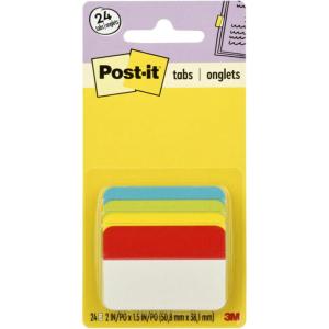Post-it Tabs, 2 in, Solid, Assorted Primary Colors, 6 Tabs/Color, 4 Colors, 24 Tabs/Pack (686-ALYR)(Multi-color)
