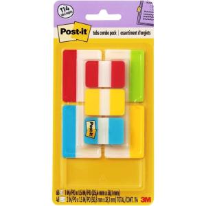 Post-it Tabs Value Pack, Assorted Primary Colors, 1 in and 2 in Sizes, 114 Tabs/Pack (686-VAD2)(1 in. and 2 in. Sizes)