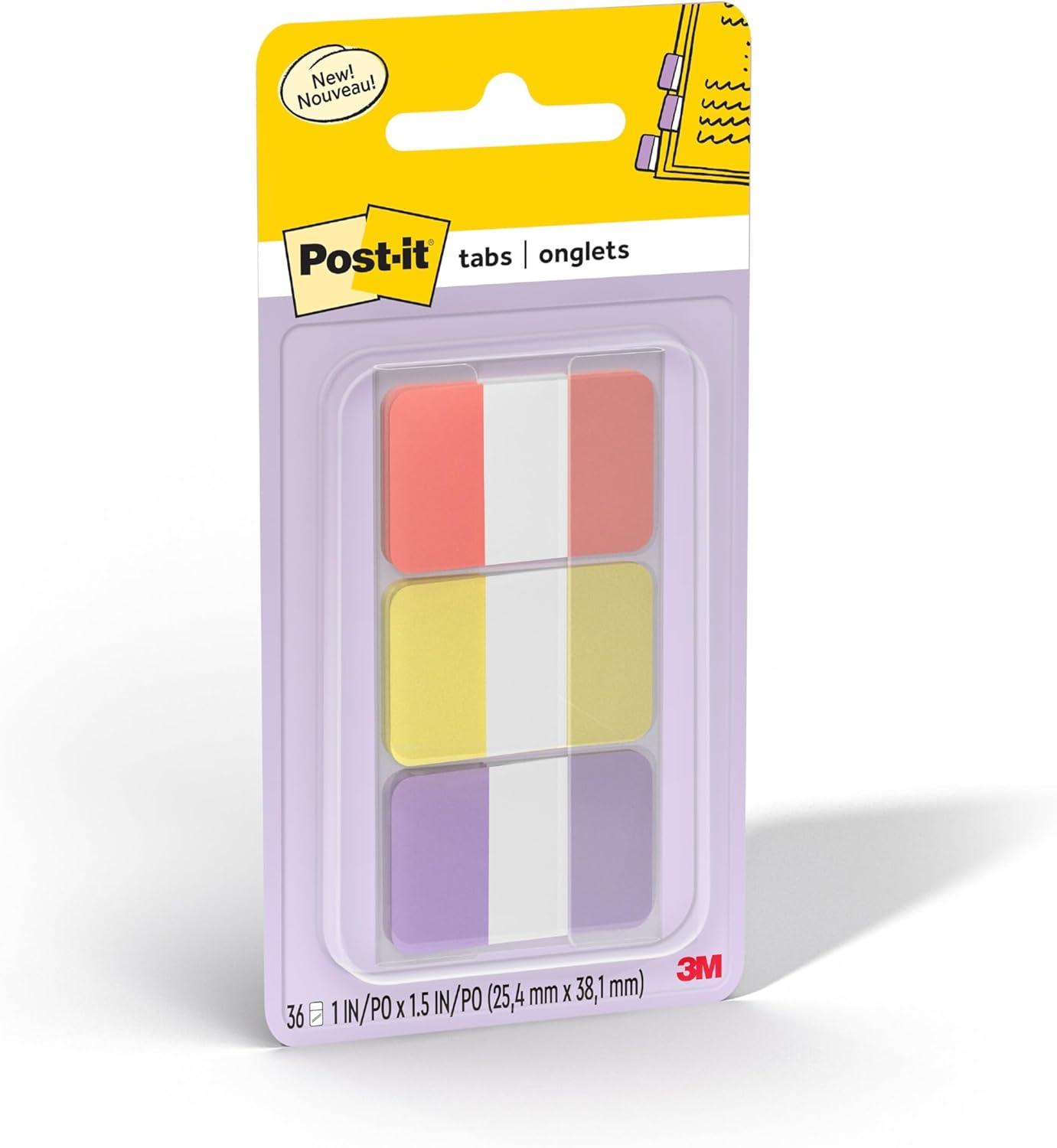 imagePostit Sticky Tabs 1 in x 15 in 3 Pads of Book Tabs in Assorted Cool Pastel Colors for Bookmarking Annotating Reading and Reminders Blue Purple and Green Colors 36 Total CountWarm Pastels