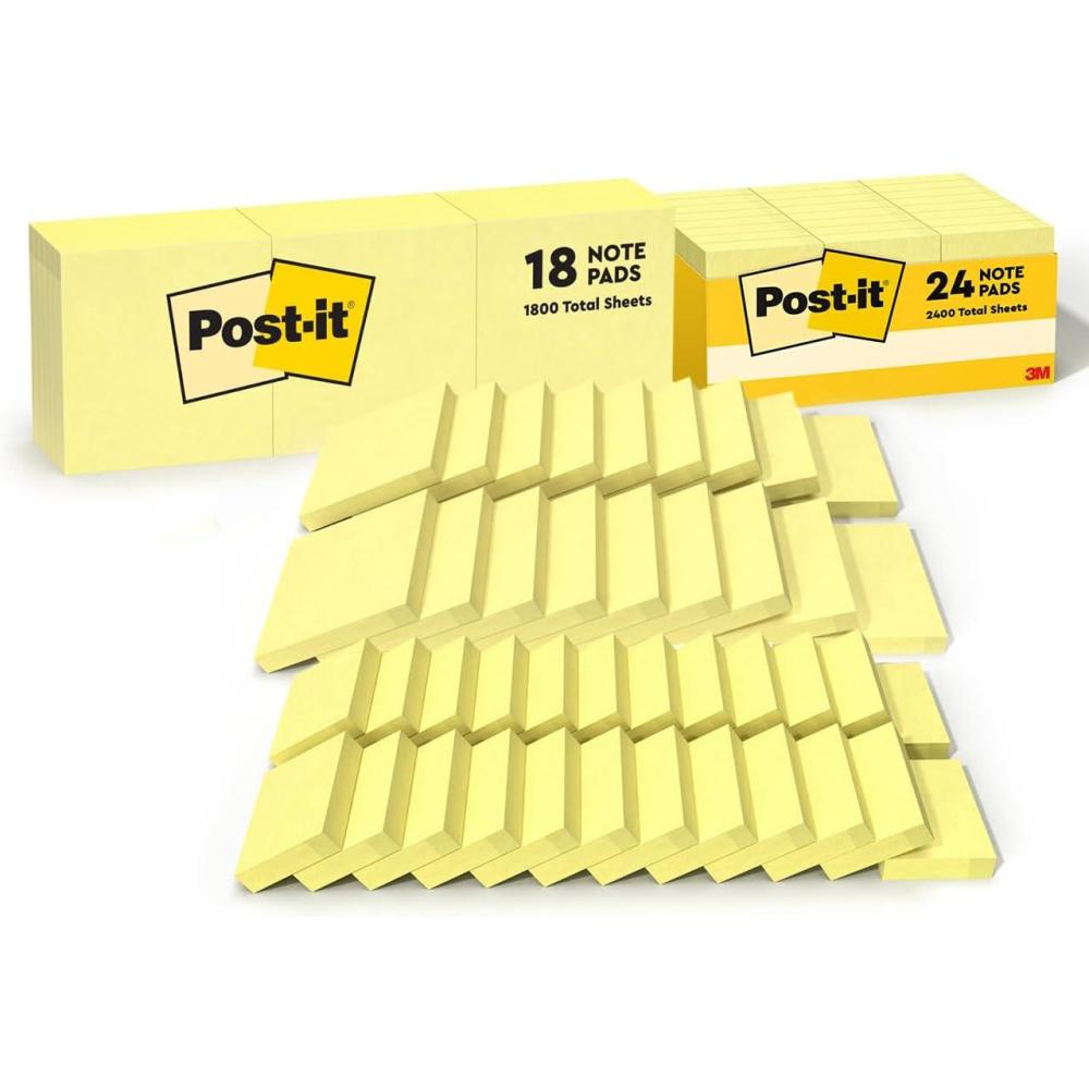 imageBundle of Postit Notes 3 in x 3 in 18 Sticky Notes Pads and Postit Notes 1 38 x 1 78 in 24 Sticky Notes Pads Canary Yellow 100 Sheets per Pad The Iconic Canary Yellow Note School Supplies24 Pads