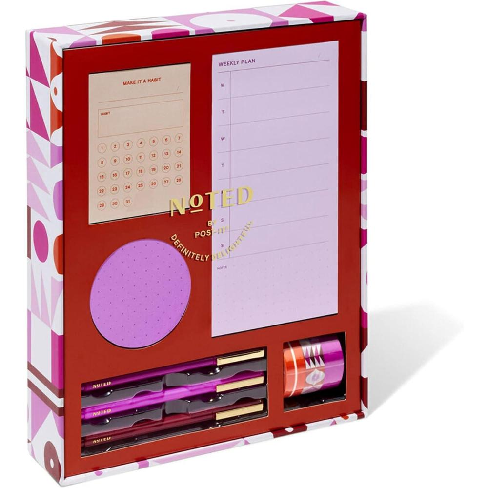 imageNoted by Postit Printed Notes Gift Box 5 Piece Set Warm Colors Includes Round Sticky Notes Habit Tracker Sticky Notes Weekly Sticky Notes 3Pack Pens 3Pack Washi Tape NTDBoxLRD