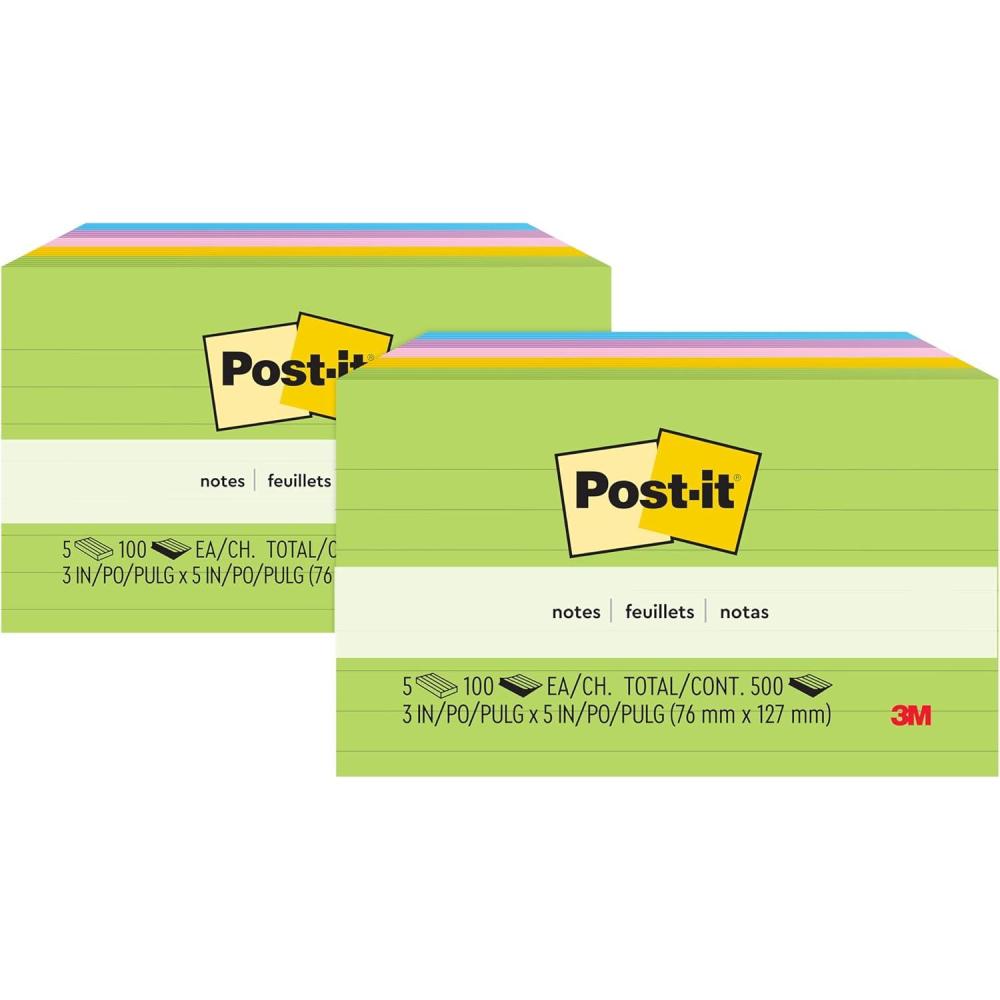 imagePostit Notes 3 in x 5 in 5 Lined Sticky Notes Pads 100 Sheets per Pad Floral Fantasy Collection School Supplies and Oce Products500 Count Pack of 2