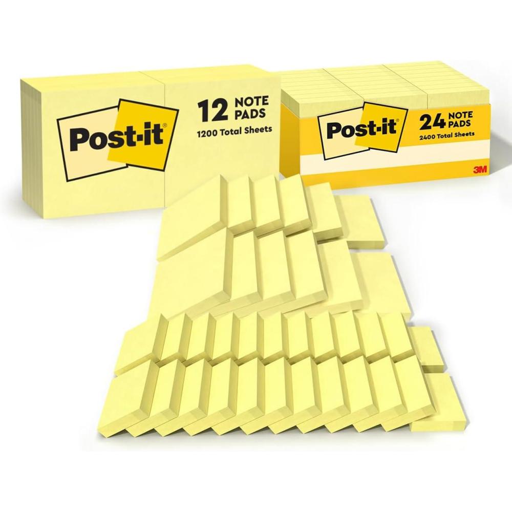 imagePostit Notes Yellow Value Pack Clean Removal 15 in x 2 in with Postit Notes Canary Yellow Call Out Important Information Recyclable 3 in x 3 in 12 PadsPack12  24 Count