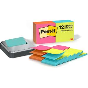 Bundle of Post-it Note Dispenser, Black Base with Steel Top, and Post-it Pop-up Notes, 3 in x 3 in, 1 Pad in Aqua Splash, 12 Pads in Alternating Colors, Poptimistic Collection(3 in x 3 in)