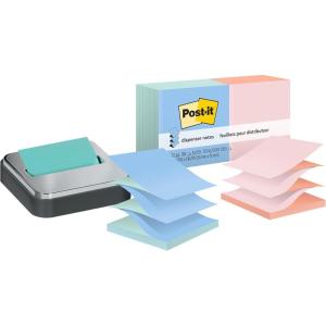 Bundle of Post-it Note Dispenser, Black Base with Steel Top, and Post-it Pop-up Notes, 3 in x 3 in, 1 Pad in Aqua Splash, 12 Pads in Alternating Pastel Colors