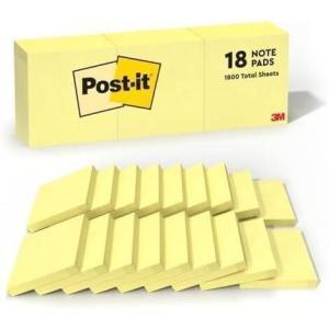 Bundle of Post-it Notes, 3 in x 3 in, 18 Sticky Notes Pads and Post-it Notes, 1 3/8 x 1 7/8 in, 24 Sticky Notes Pads, Canary Yellow, 100 Sheets per Pad, The Iconic Canary Yellow Note, School Supplies(3″ x 3″ (Pack of 8))