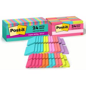 Bundle of Post-it Super Sticky Notes, 3×3 in, 24 Pads, Supernova Neons and Post-it Mini Notes, 1.5×2 in, 24 Pads, Poptimistic Collection, Bright Colors