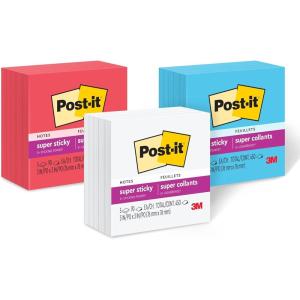 Fourth of July Bundle, Post-it Super Sticky Notes, 3×3 in, 5 Pads, 2X The Sticking Power, Red, White, Blue Paradise, Recyclable