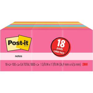 Post-it Mini Notes, 1 3/8 in x 1 7/8 in, 18 Pads, America’s #1 Favorite Sticky Notes, Poptimistic Collection, Bright Colors (Blue, Orange, Pink, Green), Clean Removal, Recyclable (653-18AU)
