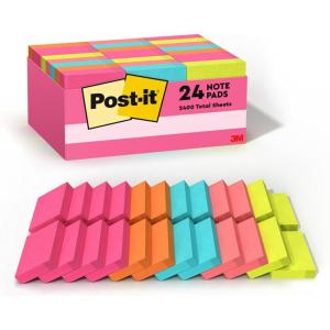 Post-it Mini Notes, 1 3/8 x 1 7/8 in, 24 Pads, America’s #1 Favorite Sticky Notes, Poptimistic Post-it Notes, Post-it Notes, Power Pink, Aqua Blue, Vital Orange, Neon Green, Guava Pink