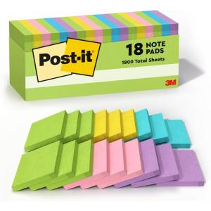 Post-it Notes, 3 in x 3 in, 18 Sticky Notes Pads, 100 Sheets per Pad, Floral Fantasy Collection, School Supplies and Oﬃce Products(Jaipur Collection)
