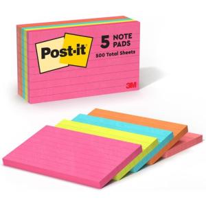 Post-it Notes, 3 in x 5 in,5 Sticky Notes Pads, 100 Sheets per Pad, Poptimistic Collection, School Supplies and Oﬃce Products, The Original Post-it Note