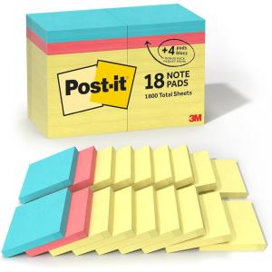 Post-it Notes, 3×3 in, 18 Pads, America’s #1 Favorite Sticky Notes, Canary Yellow,Recyclable (654-14-4B)
