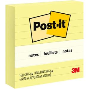 Post-it Notes, 4 in. x 4 in., Canary Yellow, Lined, 300 Sheets/Pad, 1 Pad/Pack(4″ x 4″ (Pack of 12))