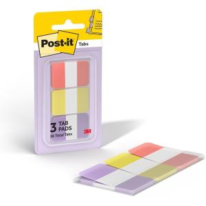 Post-it Sticky Tabs, 1 in. x 1.5 in., 3 Pads of Book Tabs in Assorted Cool Pastel Colors for Bookmarking, Annotating, Reading, and Reminders, Blue, Purple, and Green Colors (36 Total Count)(Warm Pastels)