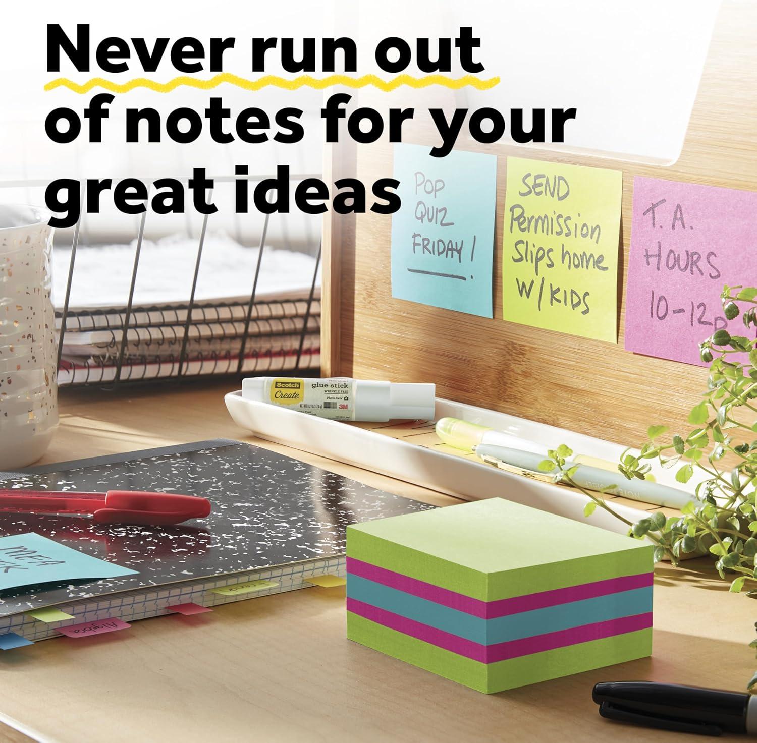 imagePostit Super Sticky Notes 3 in x 3 in 1 Cube 2X The Sticking Power Bright Colors Recyclable 2027SSGFA Pack of 23 x 3