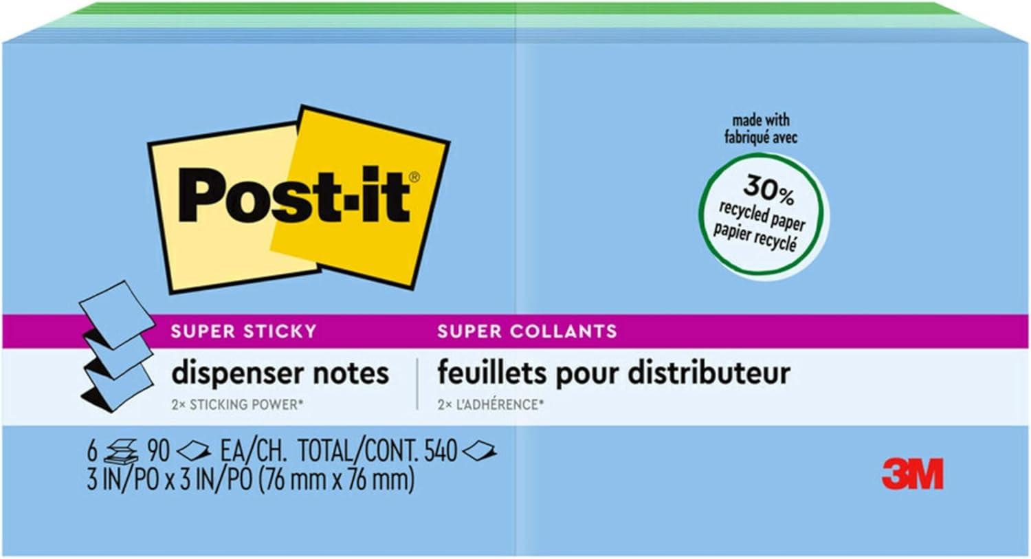 imagePostit Super Sticky Popup Notes 3x3 in 6 Pads 2x the Sticking Power Oasis Collection Cool Colors Recyclable R3306SST Pack of 3