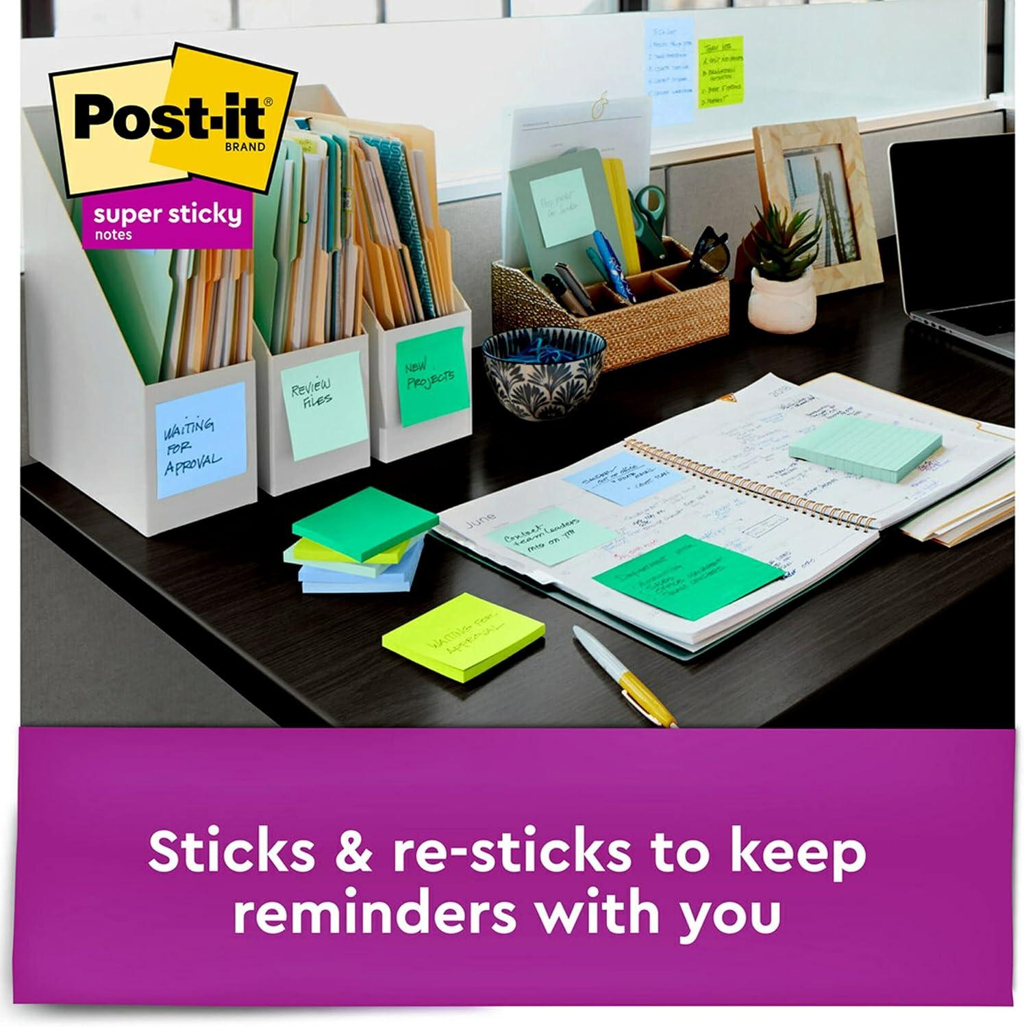 imagePostit Super Sticky Popup Notes 3x3 in 6 Pads 2x the Sticking Power Oasis Collection Cool Colors Recyclable R3306SST Pack of 3