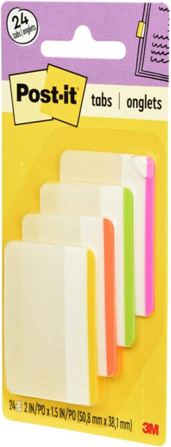 imagePostit Tabs  2 Inch Assorted Bright Colors 4 Colors 24 TabsPack Pack of 2