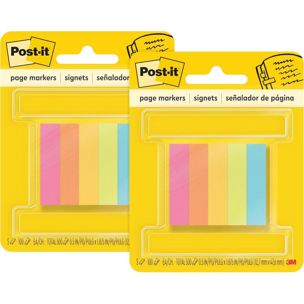image3M Postit Page Markers Assorted Colors 12 in x 2 in 100 SheetsPad 5 PadsPack 6705AN Pack of 2Assorted Colors