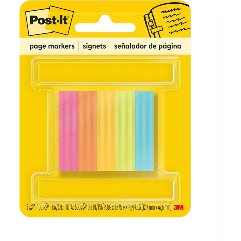 image3M Postit Page Markers Assorted Colors 12 in x 2 in 100 SheetsPad 5 PadsPack 6705AN Pack of 2Neon Green  Neon Orange  Neon Pink  Neon Citrus