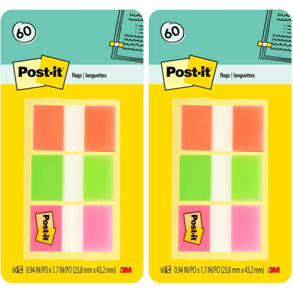 imagePostit Flags 60OnTheGo Dispenser 1 DispenserPack 1 in Wide Orange Lime Pink 680OLP Pack of 2