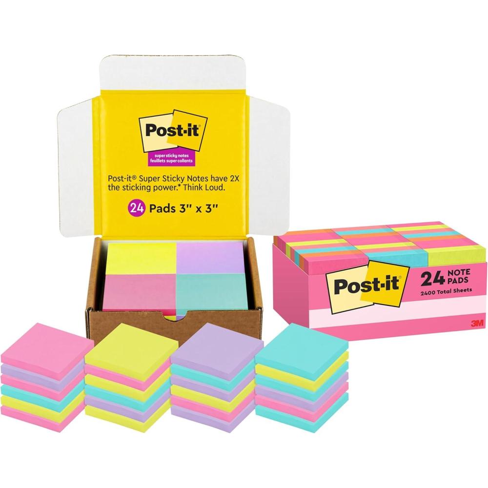 imagePostit Mini Notes 15x2 in 24 Pads Americas 1 Favorite Sticky Notes ampamp Super Sticky Notes 3x3 in 24 PadsPack 70 SheetsPad Amazon Exclusive Bright Color Collection Aqua Splash24 Pads Cabinet Pack