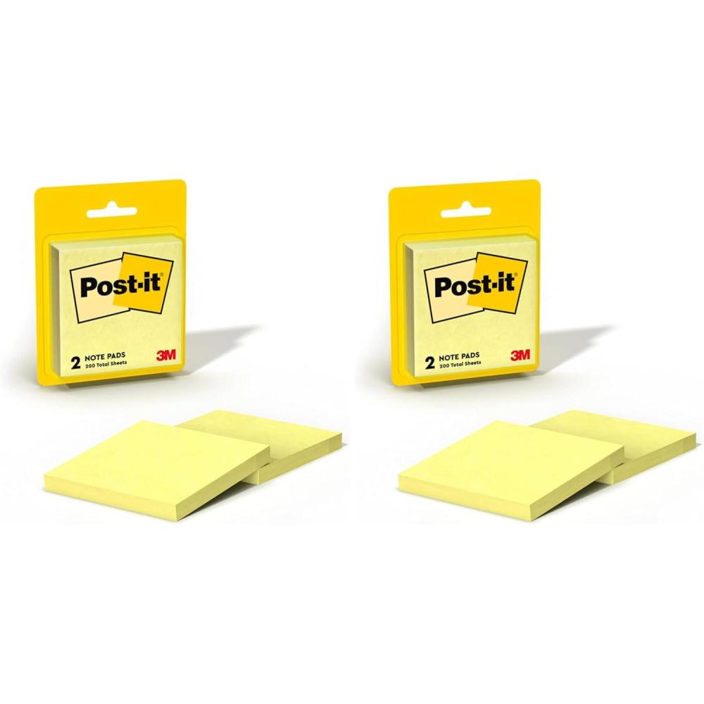 imagePostit Notes 3x3 in 2 Pads Canary Yellow Clean Removal Recyclable Pack of 2